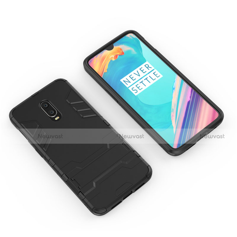 Silicone Matte Finish and Plastic Back Cover Case with Stand for OnePlus 7