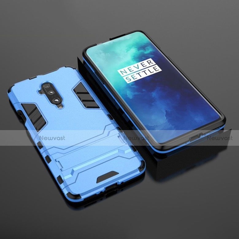 Silicone Matte Finish and Plastic Back Cover Case with Stand for OnePlus 7T Pro 5G