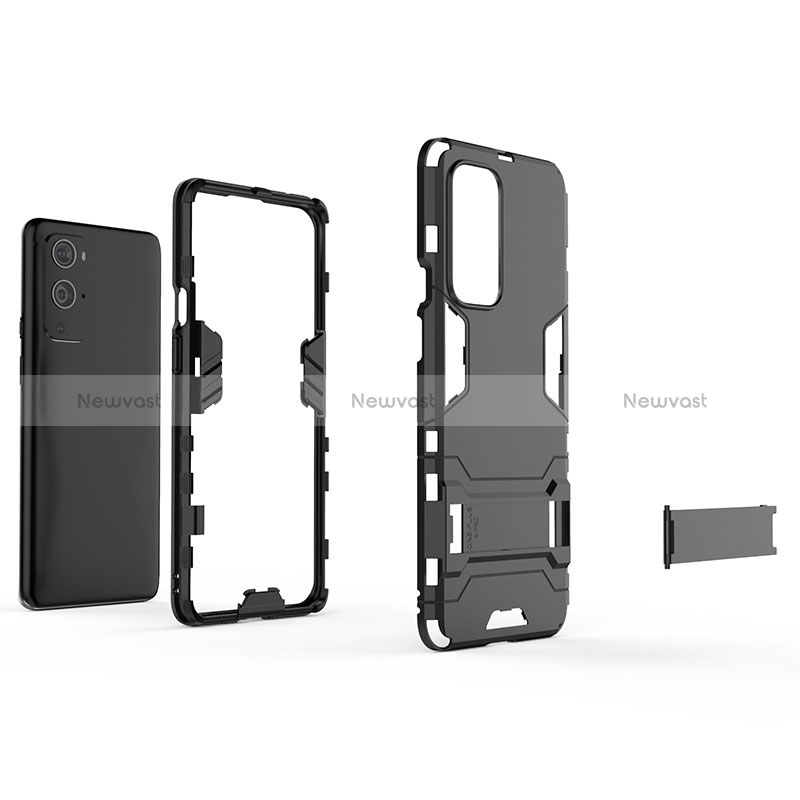 Silicone Matte Finish and Plastic Back Cover Case with Stand for OnePlus 9 Pro 5G