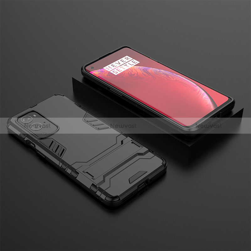 Silicone Matte Finish and Plastic Back Cover Case with Stand for OnePlus 9 Pro 5G