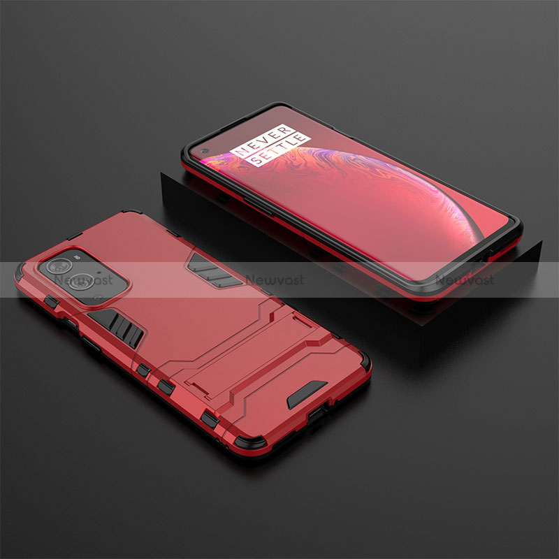 Silicone Matte Finish and Plastic Back Cover Case with Stand for OnePlus 9 Pro 5G