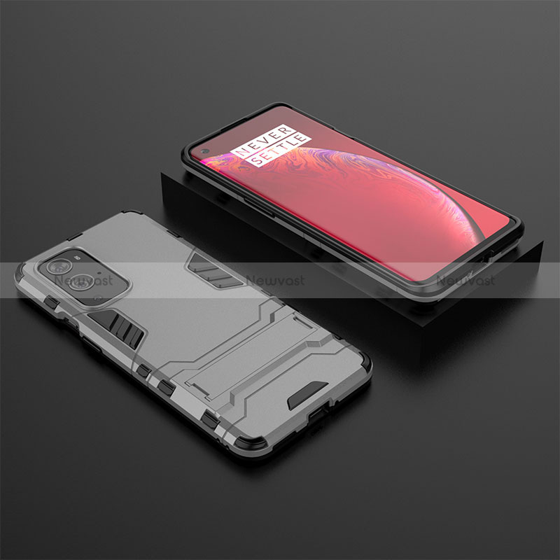 Silicone Matte Finish and Plastic Back Cover Case with Stand for OnePlus 9 Pro 5G