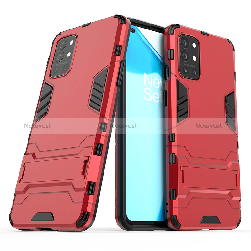 Silicone Matte Finish and Plastic Back Cover Case with Stand for OnePlus 9R 5G