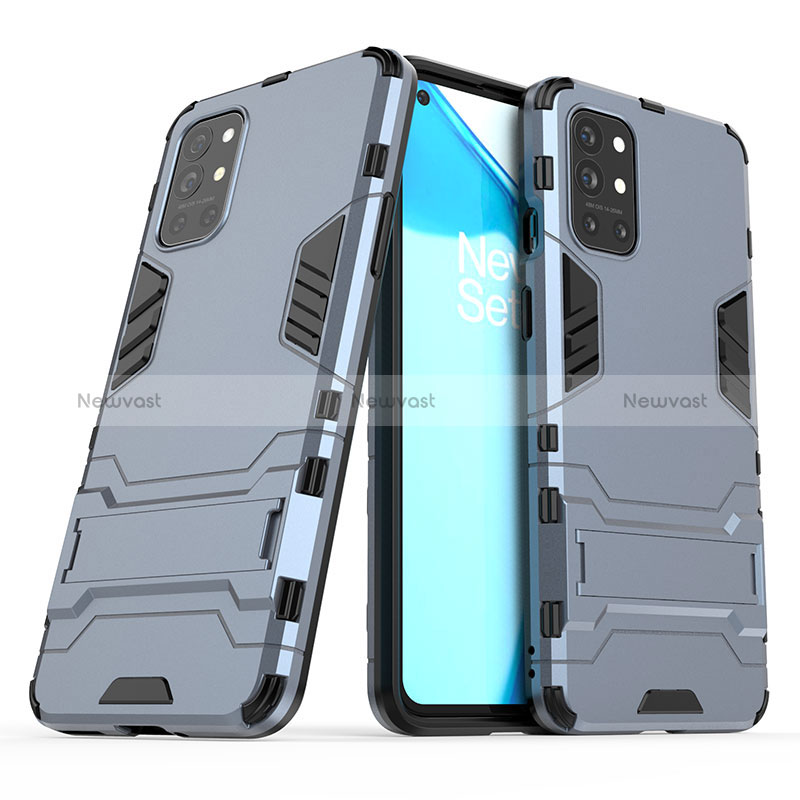 Silicone Matte Finish and Plastic Back Cover Case with Stand for OnePlus 9R 5G