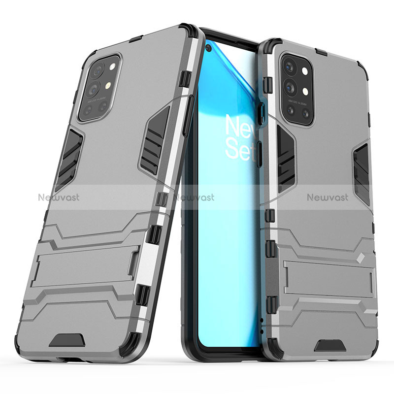 Silicone Matte Finish and Plastic Back Cover Case with Stand for OnePlus 9R 5G