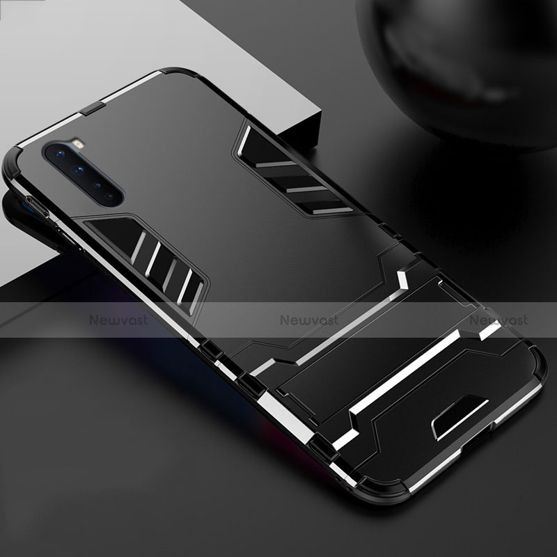 Silicone Matte Finish and Plastic Back Cover Case with Stand for OnePlus Nord