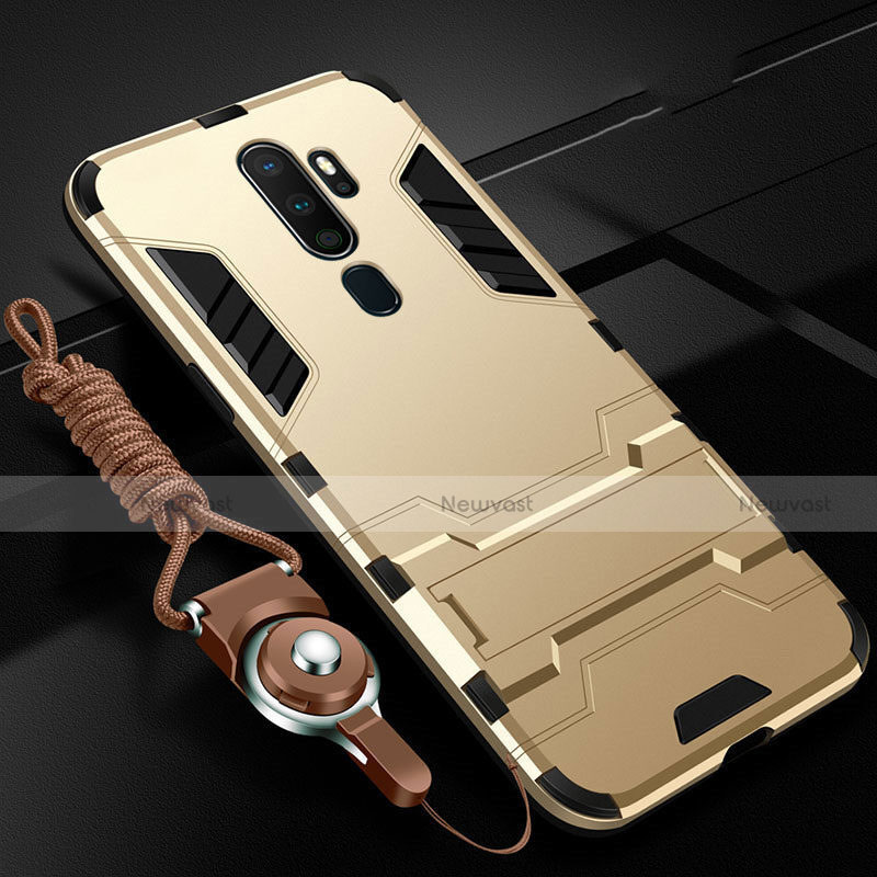 Silicone Matte Finish and Plastic Back Cover Case with Stand for Oppo A11 Gold