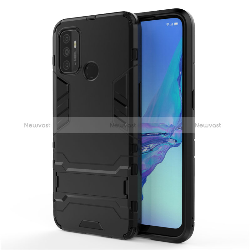 Silicone Matte Finish and Plastic Back Cover Case with Stand for Oppo A11s Black