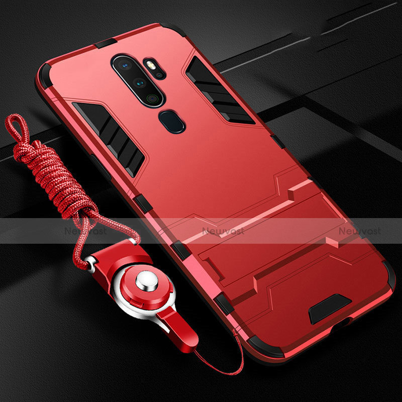 Silicone Matte Finish and Plastic Back Cover Case with Stand for Oppo A11X Red