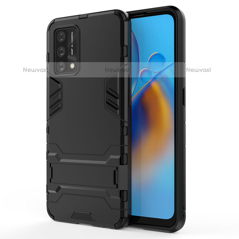 Silicone Matte Finish and Plastic Back Cover Case with Stand for Oppo A74 4G Black