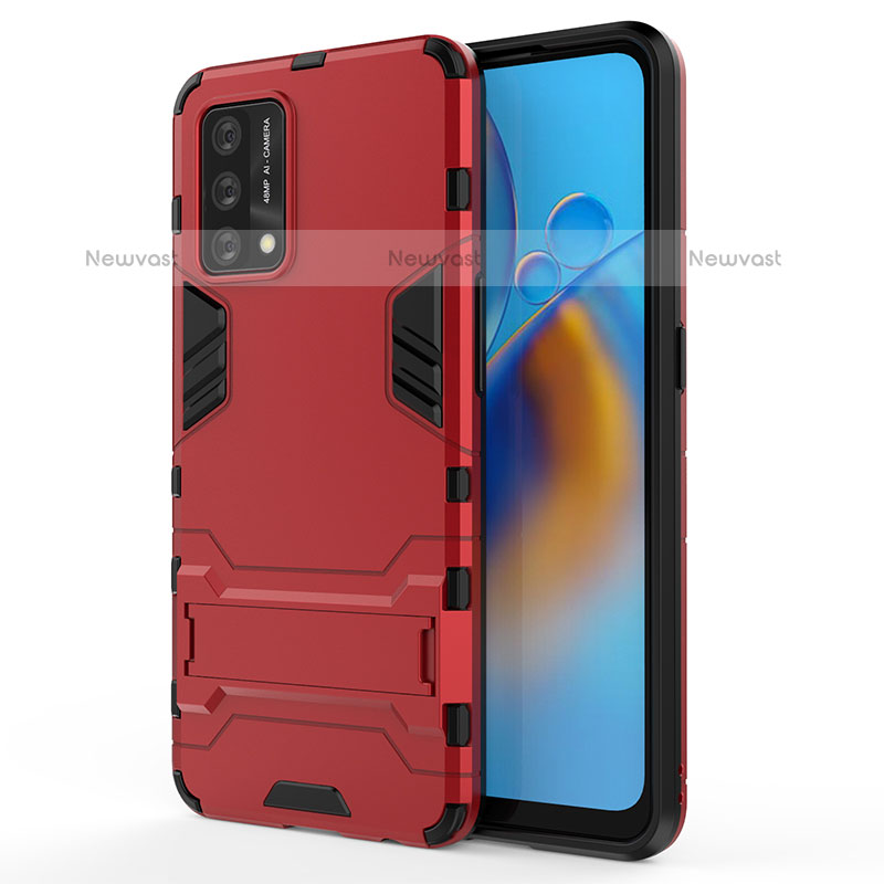 Silicone Matte Finish and Plastic Back Cover Case with Stand for Oppo A74 4G Red