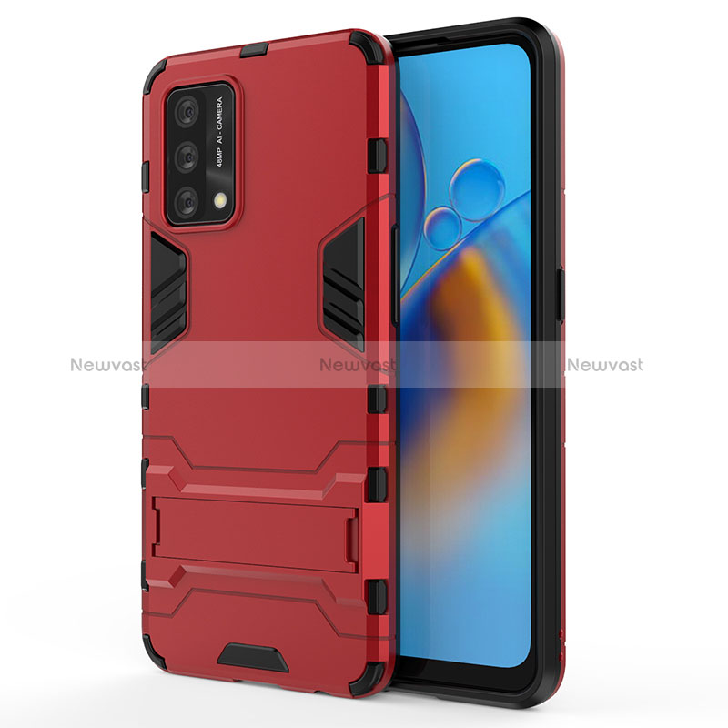 Silicone Matte Finish and Plastic Back Cover Case with Stand for Oppo A95 4G Red