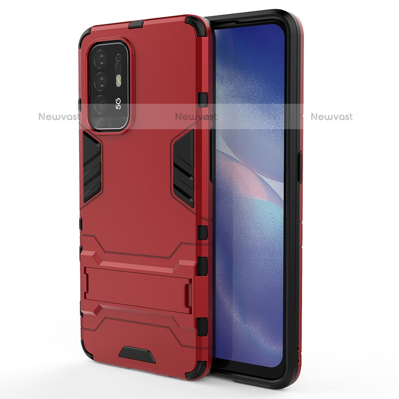 Silicone Matte Finish and Plastic Back Cover Case with Stand for Oppo A95 5G