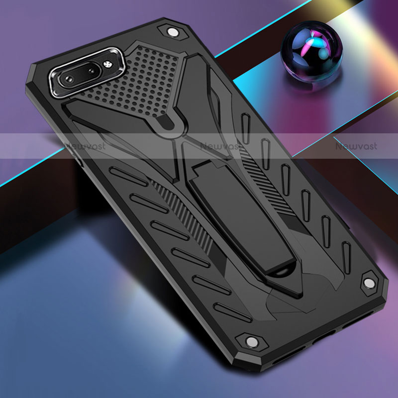 Silicone Matte Finish and Plastic Back Cover Case with Stand for Oppo AX5 Black