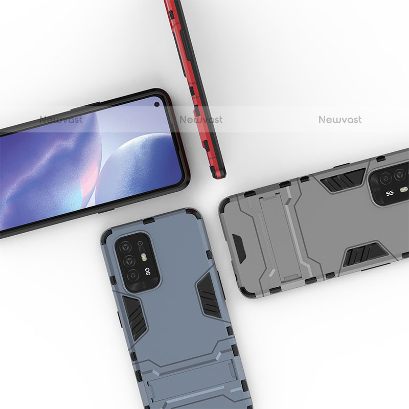 Silicone Matte Finish and Plastic Back Cover Case with Stand for Oppo F19 Pro+ Plus 5G