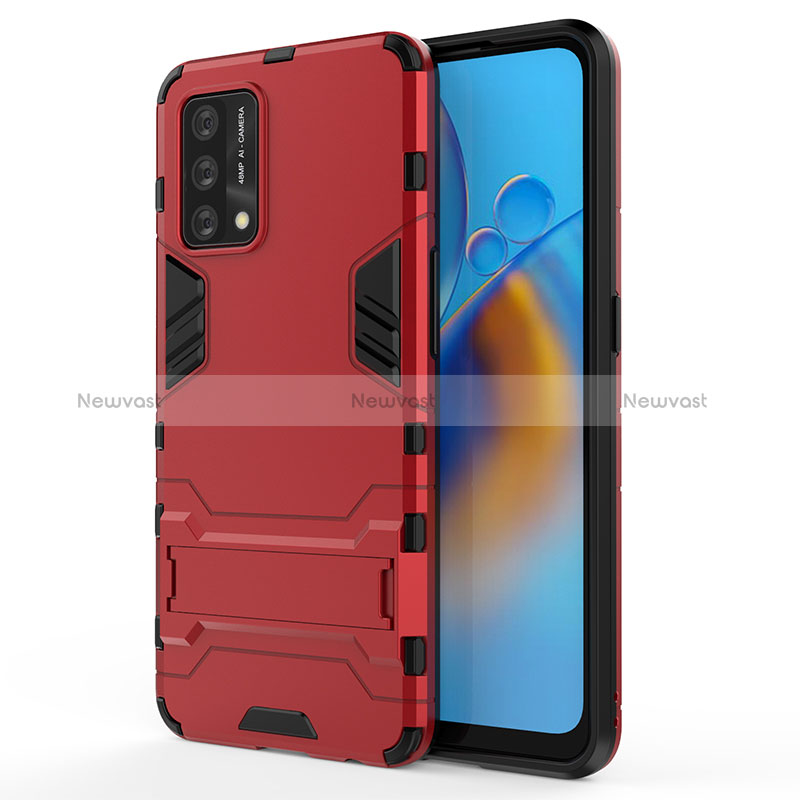 Silicone Matte Finish and Plastic Back Cover Case with Stand for Oppo F19s Red