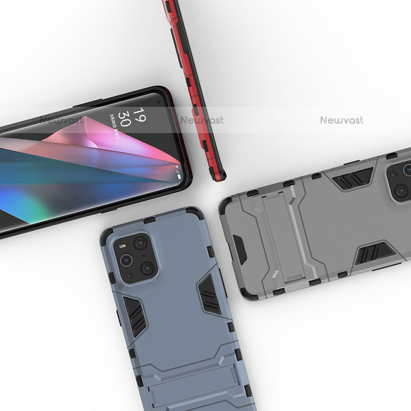 Silicone Matte Finish and Plastic Back Cover Case with Stand for Oppo Find X3 Pro 5G