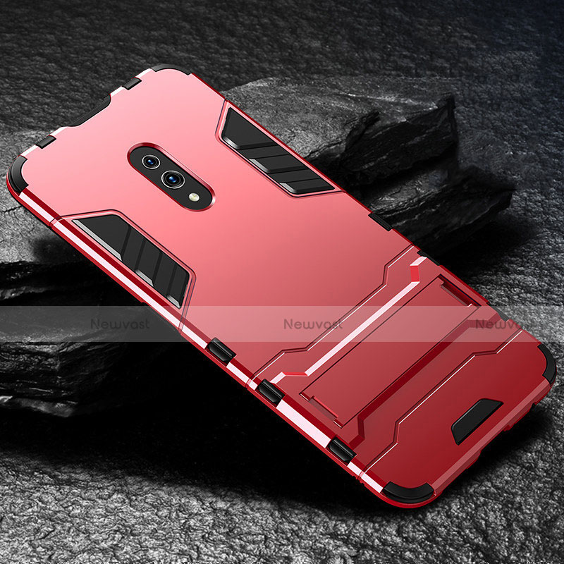 Silicone Matte Finish and Plastic Back Cover Case with Stand for Oppo K3 Red