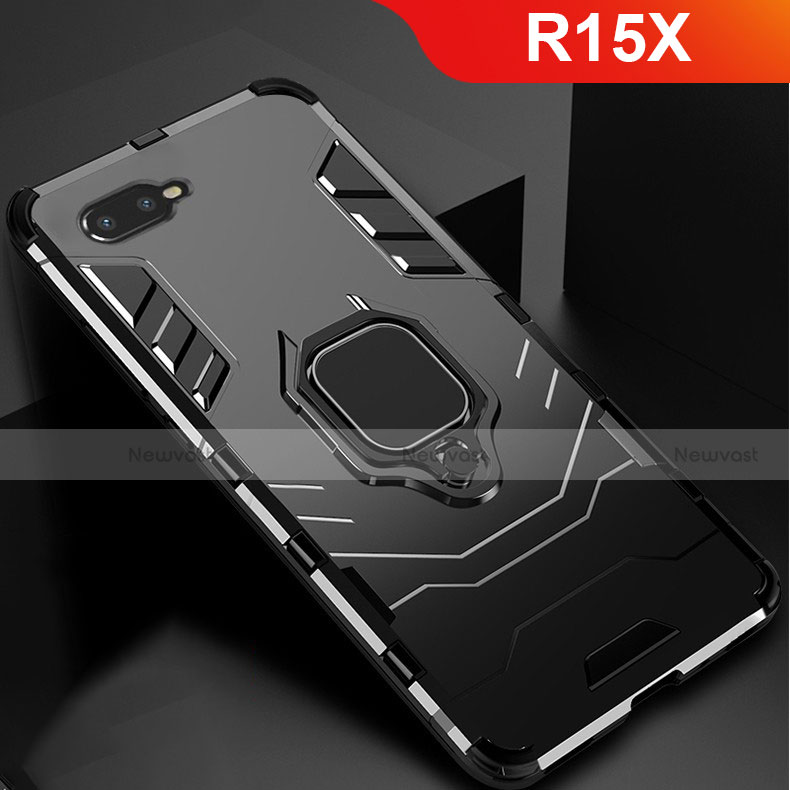 Silicone Matte Finish and Plastic Back Cover Case with Stand for Oppo R15X Black