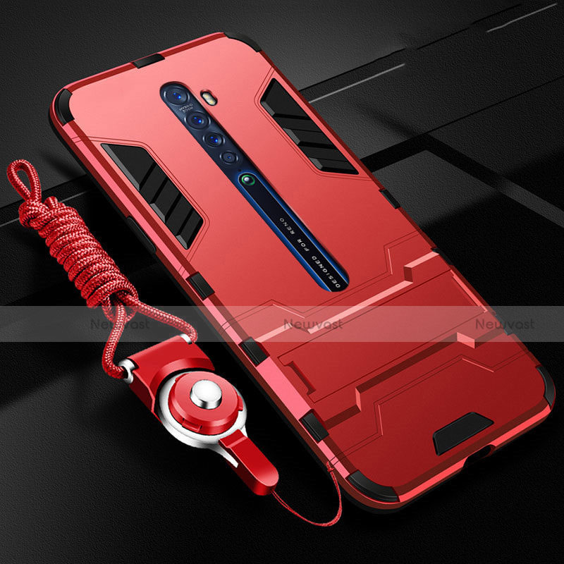 Silicone Matte Finish and Plastic Back Cover Case with Stand for Oppo Reno2