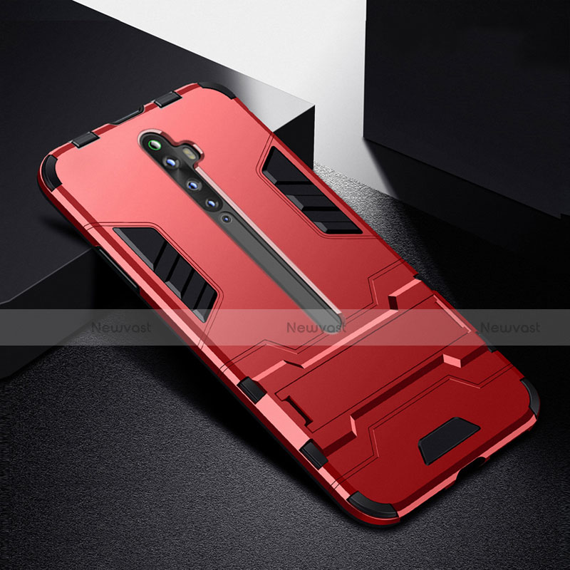 Silicone Matte Finish and Plastic Back Cover Case with Stand for Oppo Reno2 Z Red