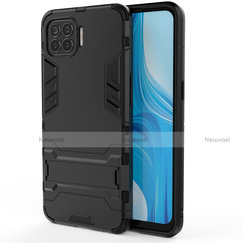 Silicone Matte Finish and Plastic Back Cover Case with Stand for Oppo Reno4 Lite Black