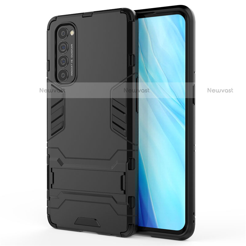 Silicone Matte Finish and Plastic Back Cover Case with Stand for Oppo Reno4 Pro 4G Black