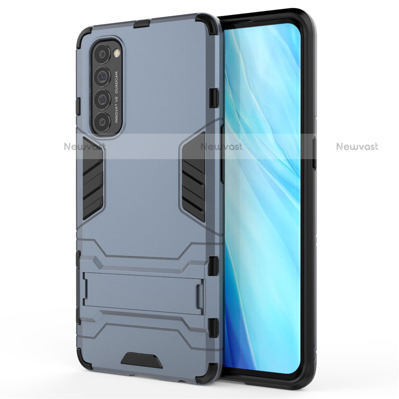 Silicone Matte Finish and Plastic Back Cover Case with Stand for Oppo Reno4 Pro 4G Blue