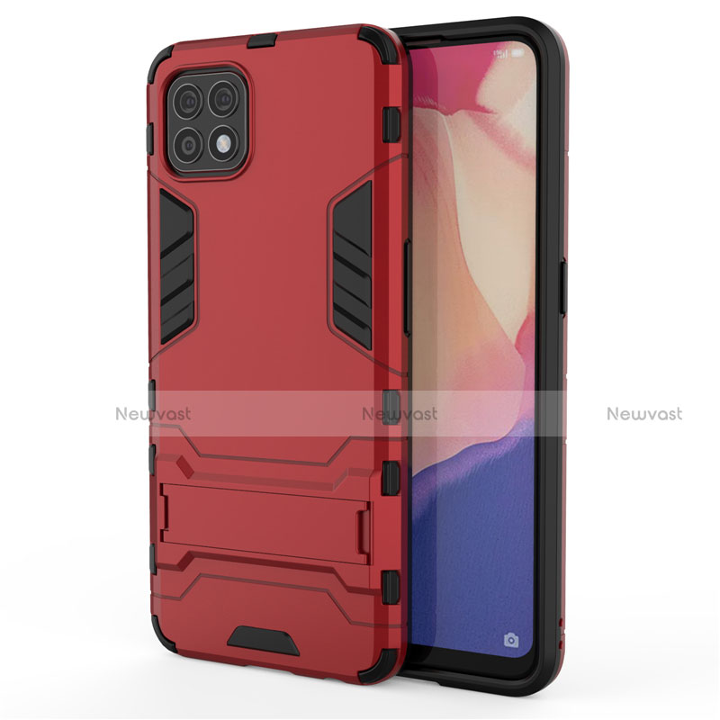 Silicone Matte Finish and Plastic Back Cover Case with Stand for Oppo Reno4 SE 5G Red