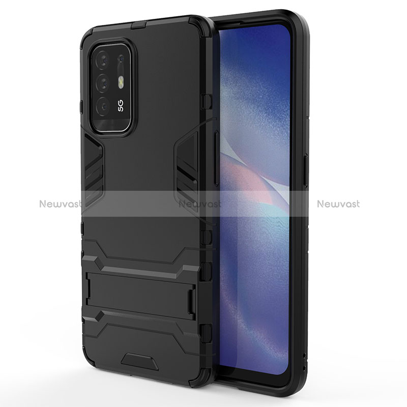 Silicone Matte Finish and Plastic Back Cover Case with Stand for Oppo Reno5 Z 5G