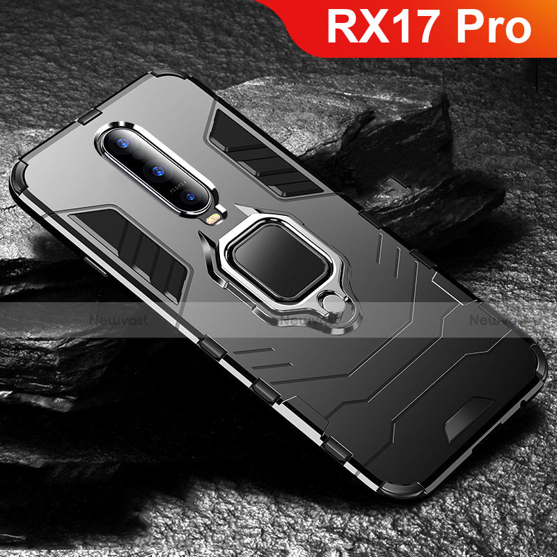 Silicone Matte Finish and Plastic Back Cover Case with Stand for Oppo RX17 Pro Black