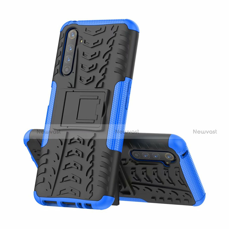 Silicone Matte Finish and Plastic Back Cover Case with Stand for Realme 6 Pro Blue