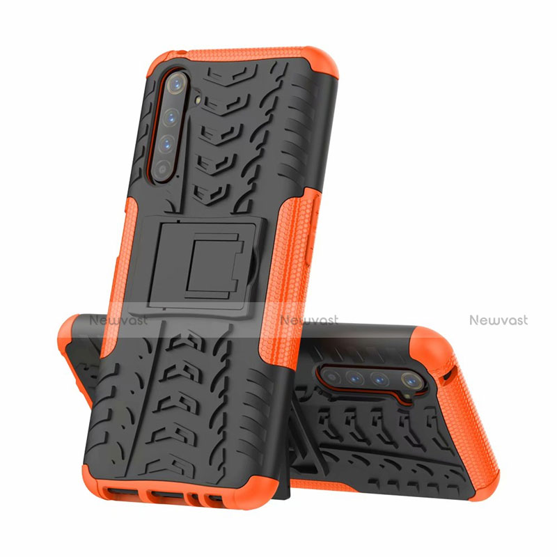 Silicone Matte Finish and Plastic Back Cover Case with Stand for Realme 6 Pro Orange