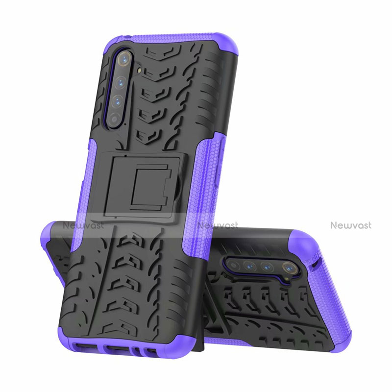 Silicone Matte Finish and Plastic Back Cover Case with Stand for Realme 6 Pro Purple