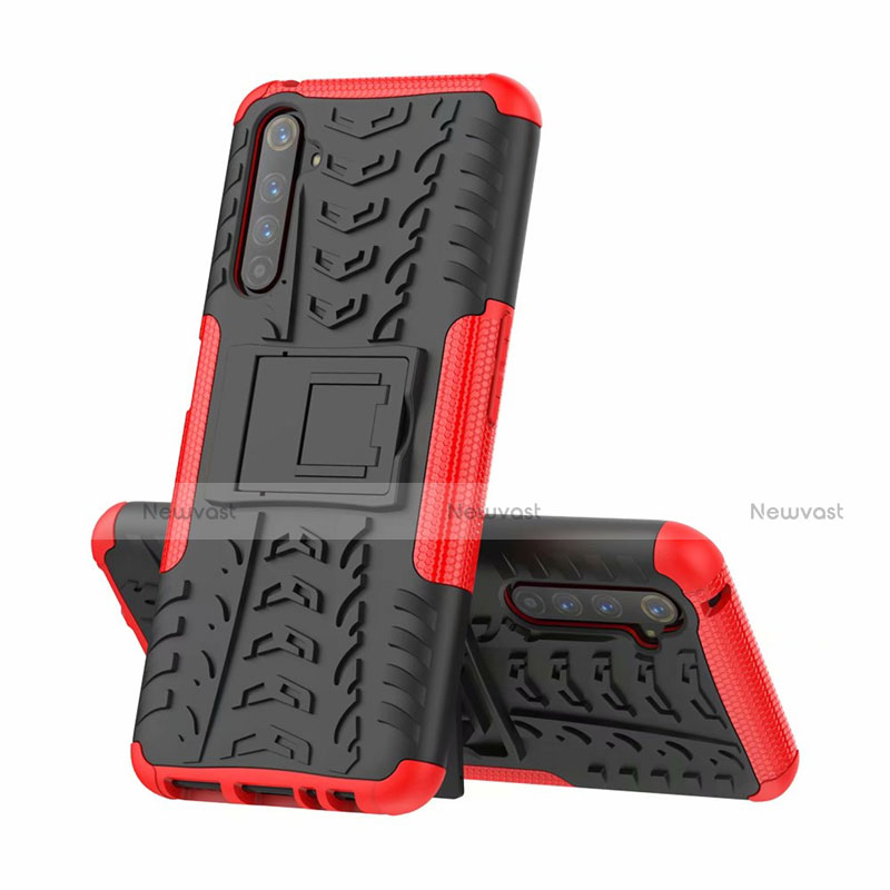 Silicone Matte Finish and Plastic Back Cover Case with Stand for Realme 6 Pro Red