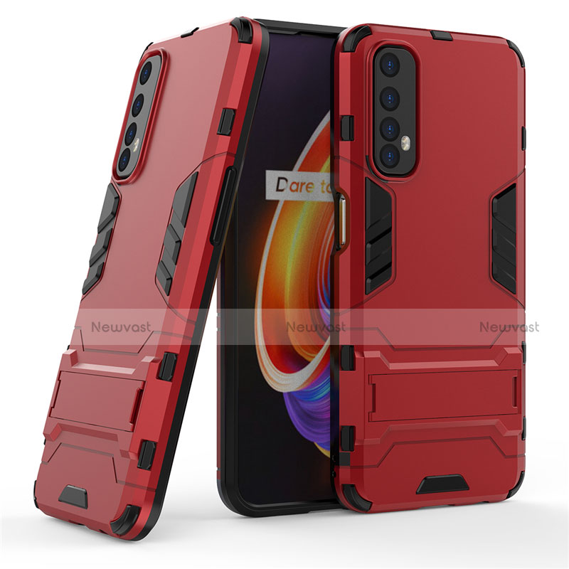 Silicone Matte Finish and Plastic Back Cover Case with Stand for Realme 7