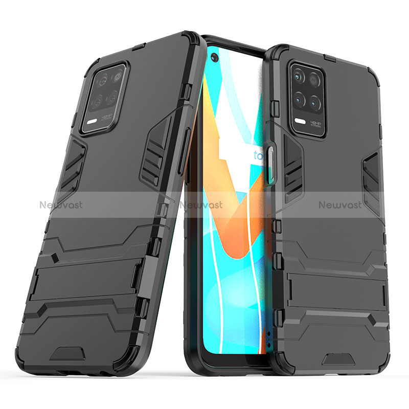 Silicone Matte Finish and Plastic Back Cover Case with Stand for Realme 8s 5G