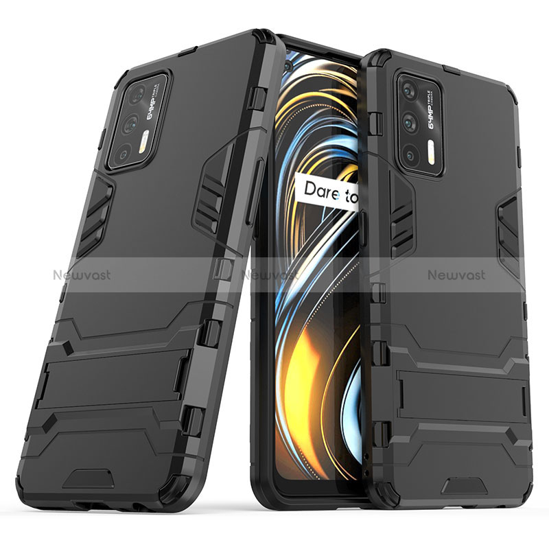 Silicone Matte Finish and Plastic Back Cover Case with Stand for Realme GT Neo 5G Black