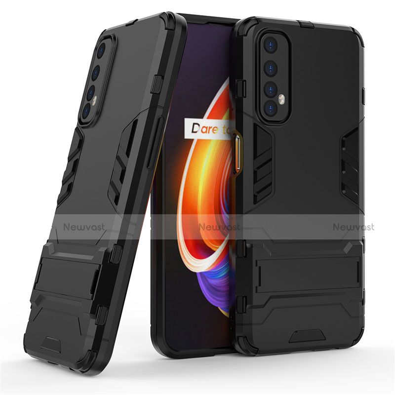 Silicone Matte Finish and Plastic Back Cover Case with Stand for Realme Narzo 30 4G