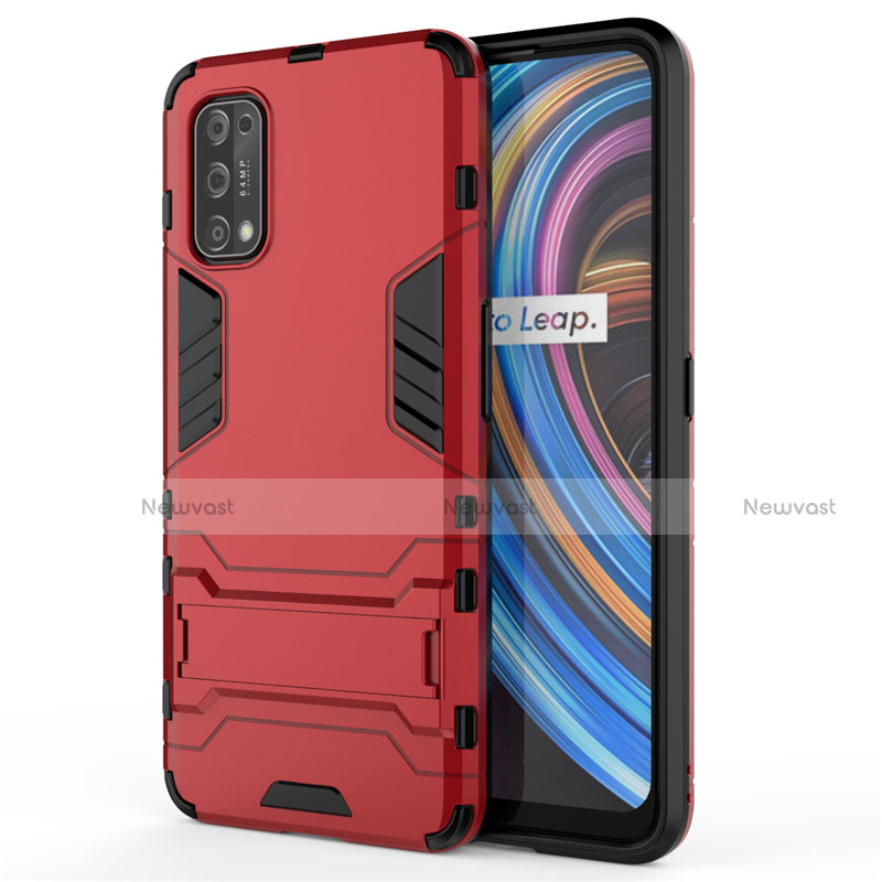 Silicone Matte Finish and Plastic Back Cover Case with Stand for Realme Q2 Pro 5G Red