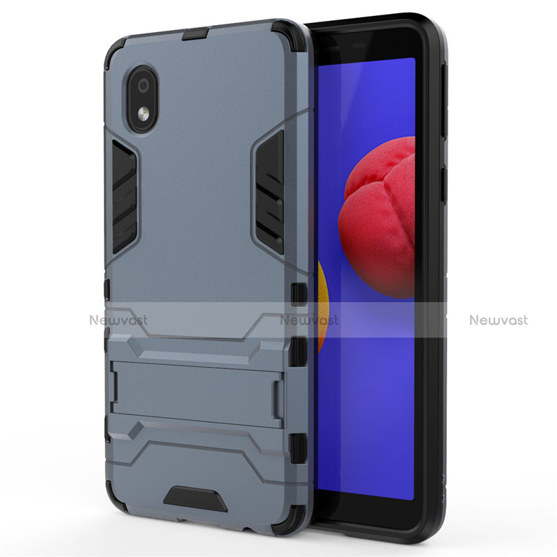 Silicone Matte Finish and Plastic Back Cover Case with Stand for Samsung Galaxy A01 Core Blue