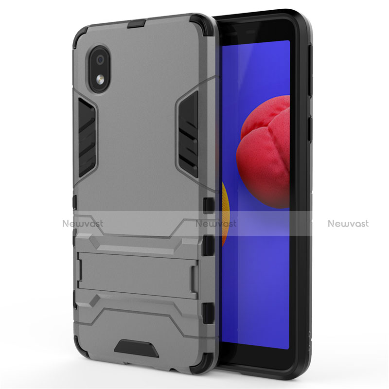 Silicone Matte Finish and Plastic Back Cover Case with Stand for Samsung Galaxy A01 Core Gray