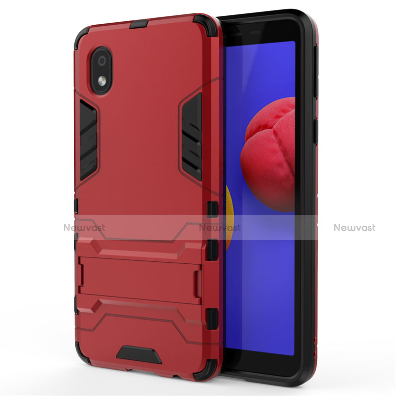 Silicone Matte Finish and Plastic Back Cover Case with Stand for Samsung Galaxy A01 Core Red