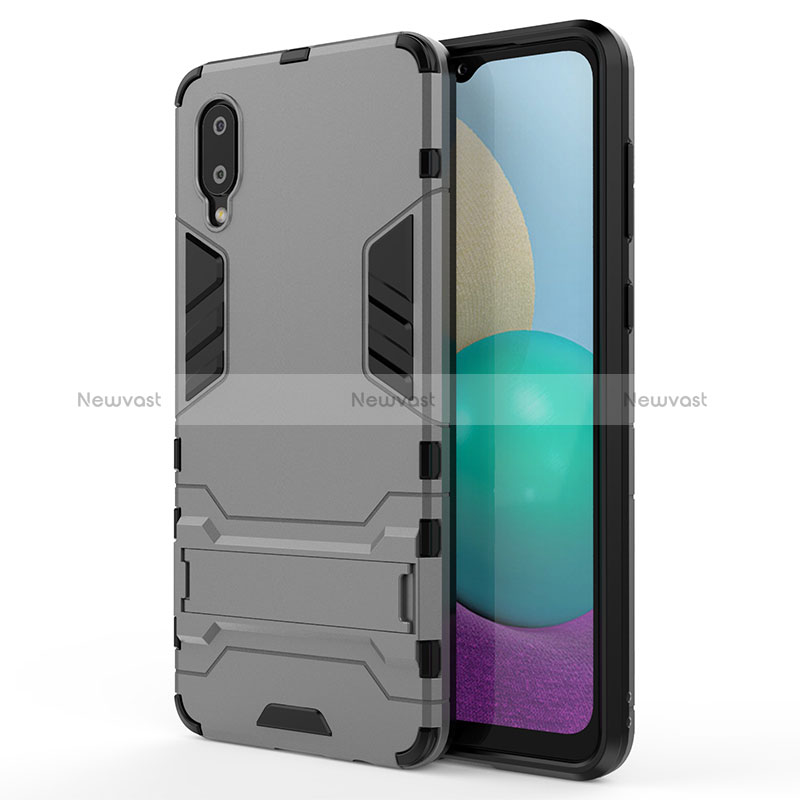 Silicone Matte Finish and Plastic Back Cover Case with Stand for Samsung Galaxy A02 Gray