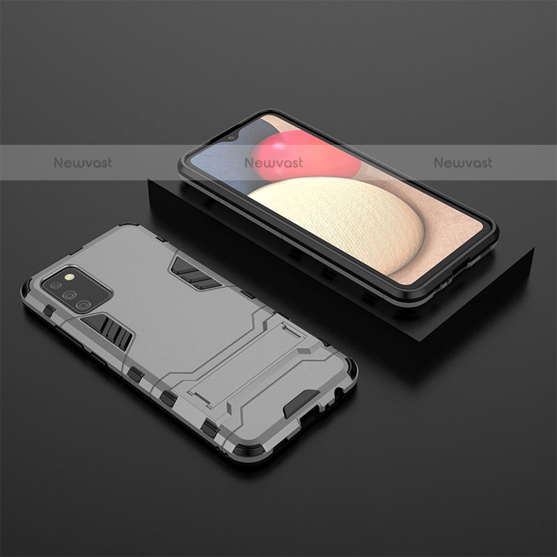 Silicone Matte Finish and Plastic Back Cover Case with Stand for Samsung Galaxy A02s Gray