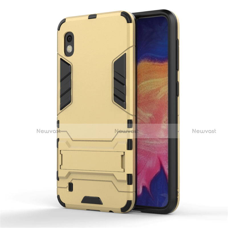 Silicone Matte Finish and Plastic Back Cover Case with Stand for Samsung Galaxy A10 Gold