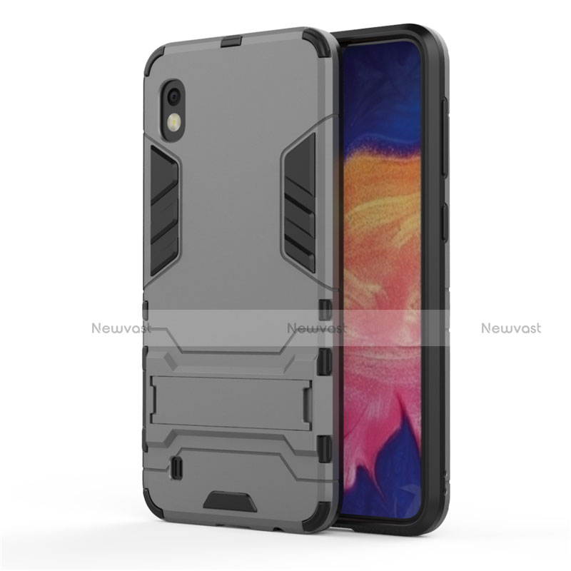 Silicone Matte Finish and Plastic Back Cover Case with Stand for Samsung Galaxy A10 Gray