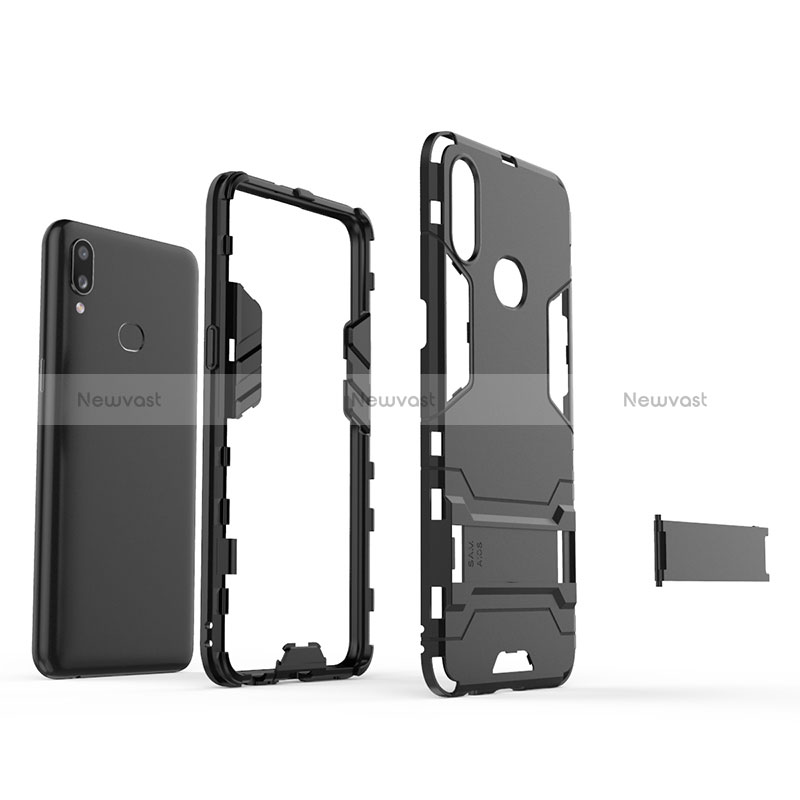 Silicone Matte Finish and Plastic Back Cover Case with Stand for Samsung Galaxy A10s