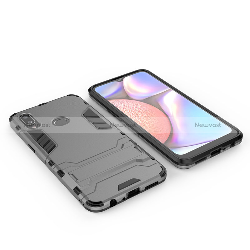 Silicone Matte Finish and Plastic Back Cover Case with Stand for Samsung Galaxy A10s Gray