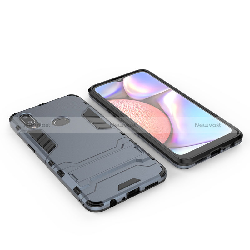 Silicone Matte Finish and Plastic Back Cover Case with Stand for Samsung Galaxy A10s Navy Blue